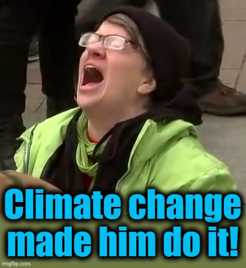 Crying liberal | Climate change made him do it! | image tagged in crying liberal | made w/ Imgflip meme maker