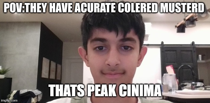 peak cinima | POV:THEY HAVE ACURATE COLERED MUSTERD | image tagged in peak cinima | made w/ Imgflip meme maker