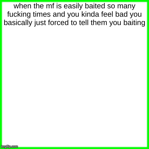 green box | when the mf is easily baited so many fucking times and you kinda feel bad you basically just forced to tell them you baiting | image tagged in green box | made w/ Imgflip meme maker