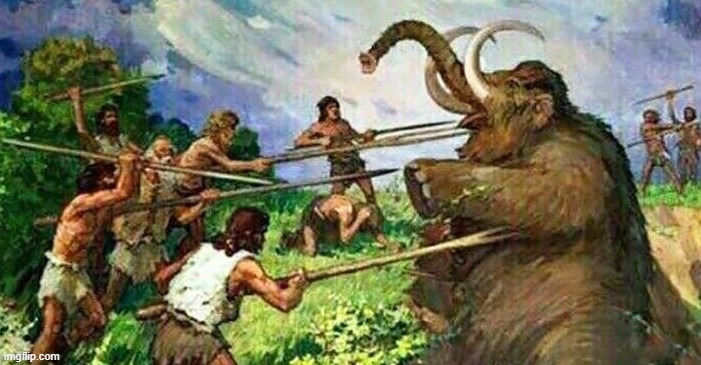 Mammoth image in a nutshell | image tagged in mammoth,war,hurt | made w/ Imgflip meme maker