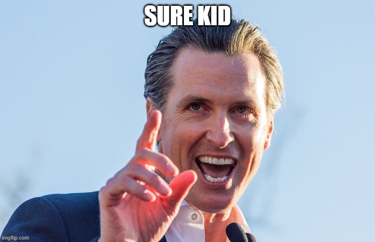 Insane Idiot Gavin Newsom | SURE KID | image tagged in insane idiot gavin newsom | made w/ Imgflip meme maker