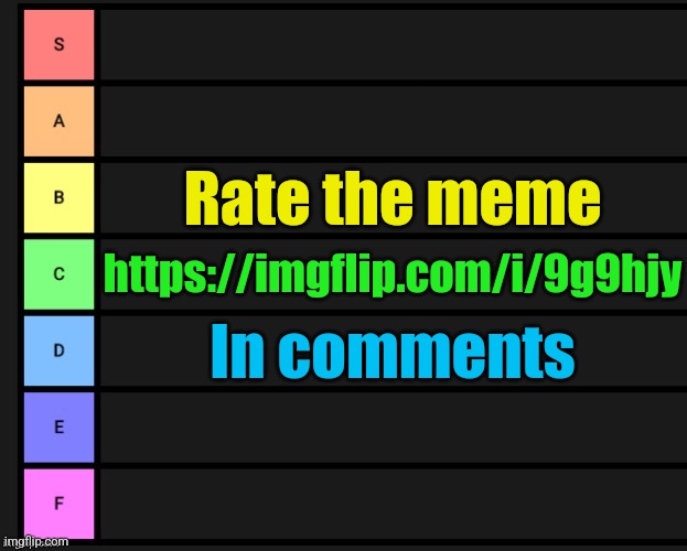 Tier List | Rate the meme; https://imgflip.com/i/9g9hjy; In comments | image tagged in tier list | made w/ Imgflip meme maker