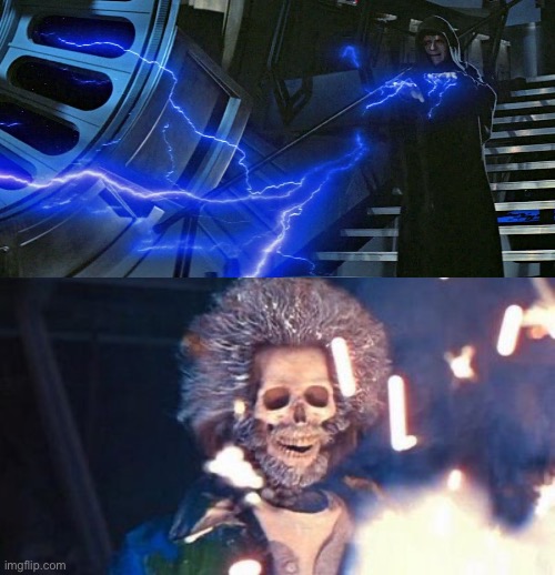 image tagged in emperor palpatine force lightning,daniel stern electrocuted | made w/ Imgflip meme maker