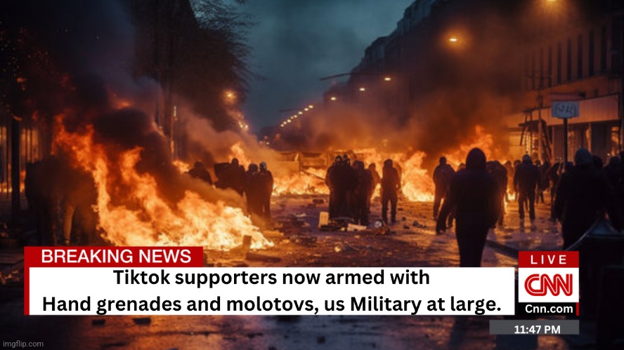 (Fictional) us Military at large, tiktok supporters now loaded with molotovs and hand grenades. | image tagged in tiktok sucks | made w/ Imgflip meme maker