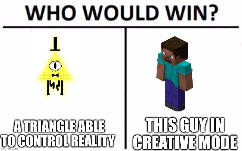 Bill vs Steve | A TRIANGLE ABLE TO CONTROL REALITY; THIS GUY IN CREATIVE MODE | image tagged in memes,who would win | made w/ Imgflip meme maker