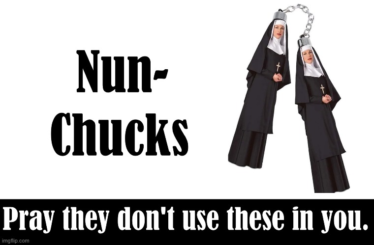 God Help Us when agents of Heaven are in the fight | image tagged in vince vance,nunchucks,memes,martial arts,sisters,nuns | made w/ Imgflip meme maker