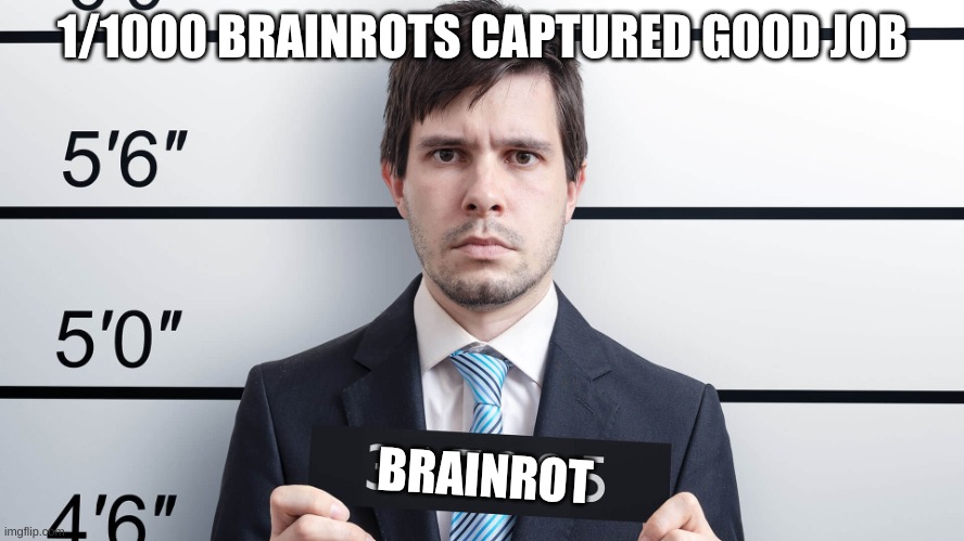 POV; brainrot Is ilegal | 1/1000 BRAINROTS CAPTURED GOOD JOB; BRAINROT | image tagged in mugshot | made w/ Imgflip meme maker