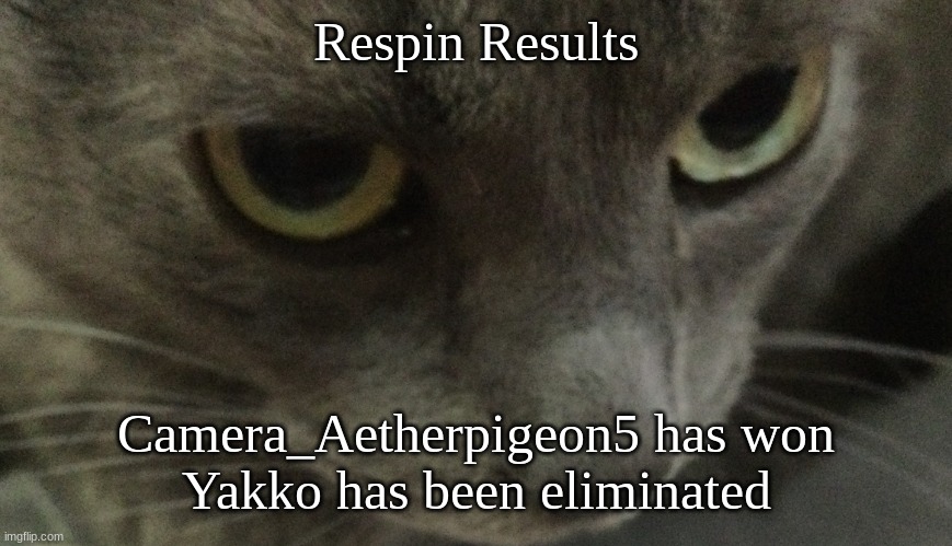 Sweetie | Respin Results; Camera_Aetherpigeon5 has won
Yakko has been eliminated | image tagged in sweetie | made w/ Imgflip meme maker