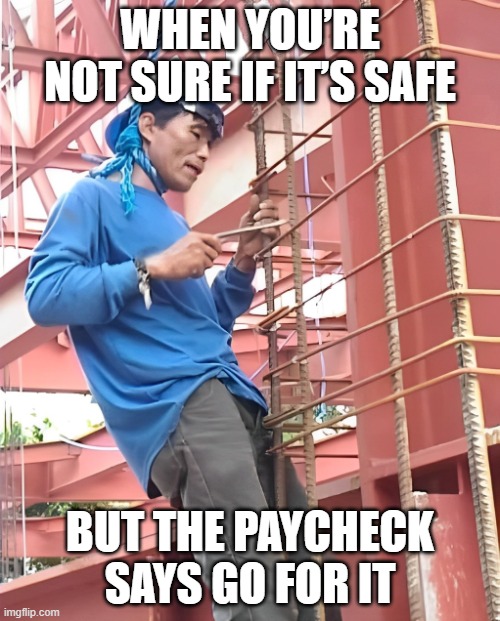 paycheck | WHEN YOU’RE NOT SURE IF IT’S SAFE; BUT THE PAYCHECK SAYS GO FOR IT | image tagged in memes | made w/ Imgflip meme maker