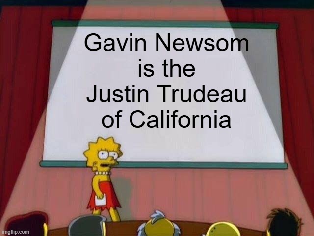 Failures | Gavin Newsom
is the
Justin Trudeau
of California | image tagged in lisa simpson's presentation | made w/ Imgflip meme maker