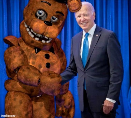 its cannon, guys! | image tagged in freddy fazbear,joe biden,cannon,lore | made w/ Imgflip meme maker