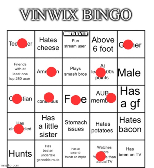 VinWix bingo | ONCE IN A WHILE | image tagged in vinwix bingo | made w/ Imgflip meme maker