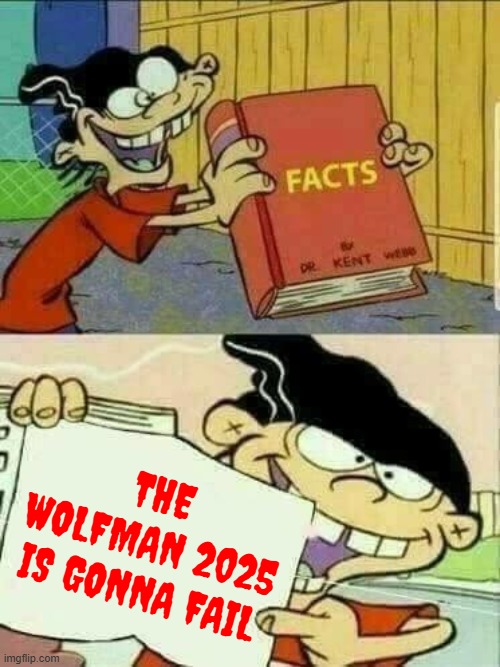 double d's prediction | THE WOLFMAN 2025 IS GONNA FAIL | image tagged in double d facts book,memes,prediction,ed edd n eddy | made w/ Imgflip meme maker