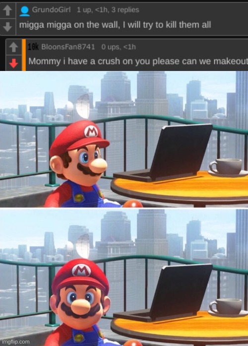 image tagged in mario looks at computer | made w/ Imgflip meme maker