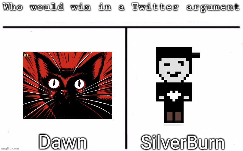 Read the first tag btw | Dawn; SilverBurn | image tagged in pitting random mfs against each other,msmg,memes | made w/ Imgflip meme maker