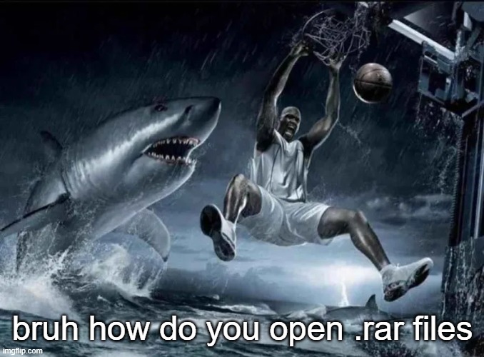 legendary slam dunk | bruh how do you open .rar files | image tagged in legendary slam dunk | made w/ Imgflip meme maker