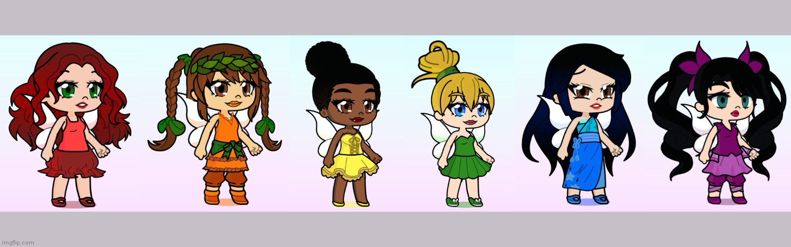 Chibi Disney Fairies | image tagged in rosetta,fawn,iridessa,tinker bell,vidia,silvermist | made w/ Imgflip meme maker