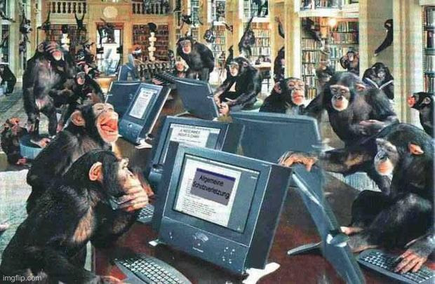 Monkeys on typewriters | image tagged in monkeys on typewriters | made w/ Imgflip meme maker