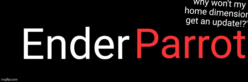 Imgflip custom logo maker | "why won't my home dimension get an update!?'; Ender; Parrot | image tagged in imgflip custom logo maker | made w/ Imgflip meme maker