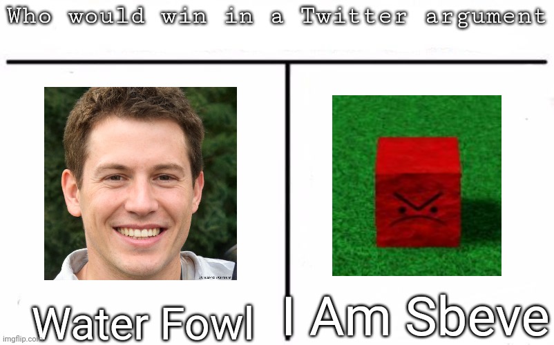 Pitting random mfs against each other | I Am Sbeve; Water Fowl | image tagged in pitting random mfs against each other,msmg,memes | made w/ Imgflip meme maker