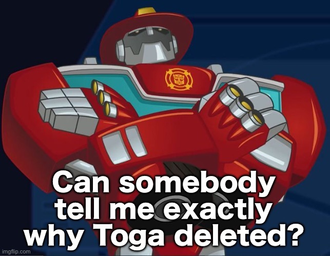 I wasn’t active this morning. | Can somebody tell me exactly why Toga deleted? | image tagged in smug heatwave | made w/ Imgflip meme maker