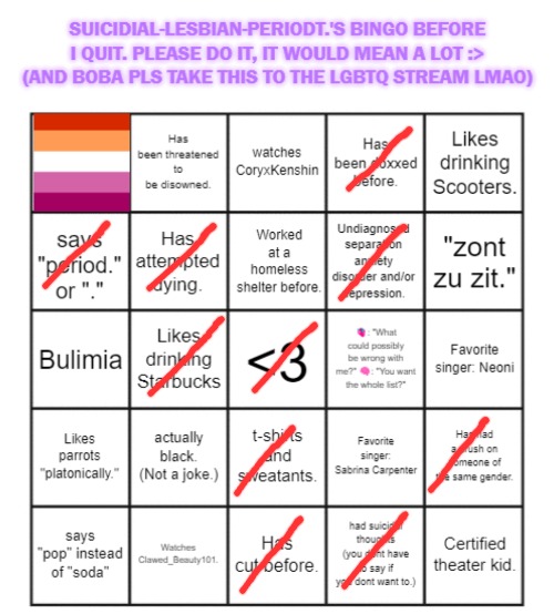 what the fuck is this piece of shit | image tagged in suicidial-lesbian-periodt 's bingo card | made w/ Imgflip meme maker