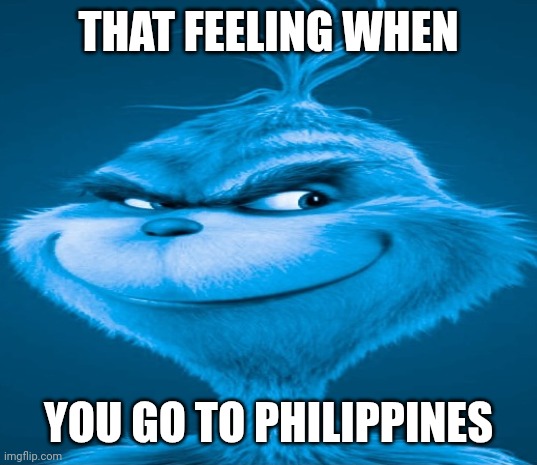 THAT FEELING WHEN YOU GO TO PHILIPPINES | image tagged in blue grinch | made w/ Imgflip meme maker