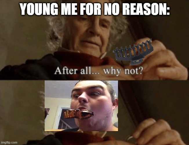 After all.. why not? | YOUNG ME FOR NO REASON: | image tagged in after all why not | made w/ Imgflip meme maker