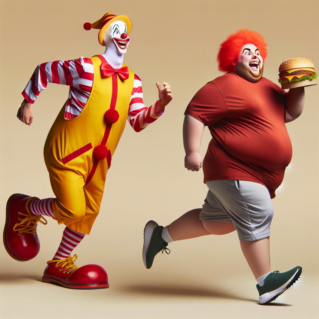 fat man running from mcdonalds mascot Blank Meme Template