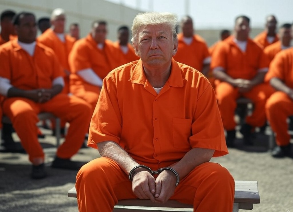 Donald Trump in a prison Convict Felon Republican Blank Meme Template