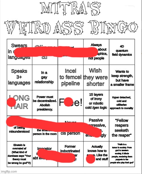 Mitra's bingo | image tagged in mitra's bingo | made w/ Imgflip meme maker
