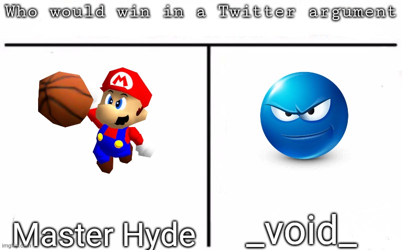 Pitting random mfs against each other | _void_; Master Hyde | image tagged in pitting random mfs against each other,msmg,memes | made w/ Imgflip meme maker