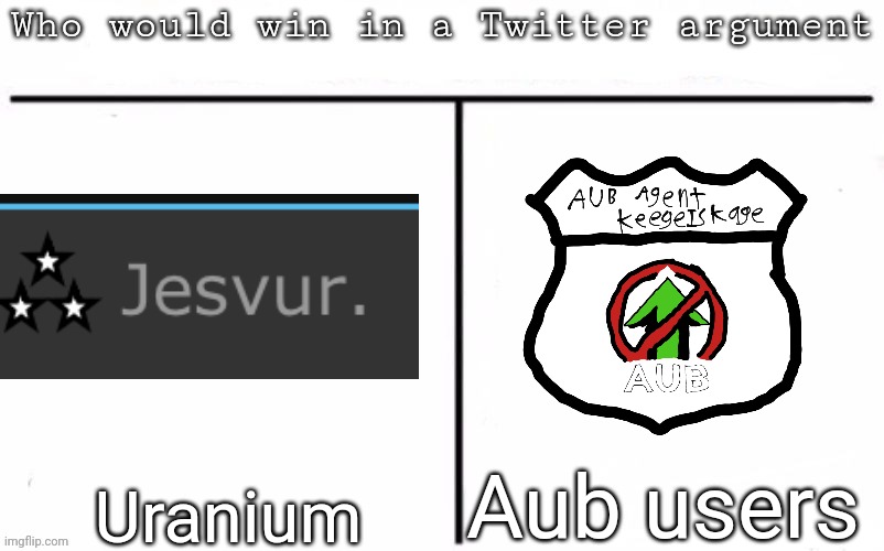Pitting random mfs against each other | Aub users; Uranium | image tagged in pitting random mfs against each other,msmg,memes | made w/ Imgflip meme maker