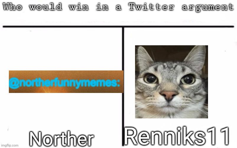 Pitting random mfs against each other | Renniks11; Norther | image tagged in pitting random mfs against each other,msmg,memes | made w/ Imgflip meme maker