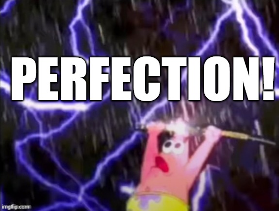 PATRICK HAS THE P O W E R . | PERFECTION! | image tagged in patrick has the p o w e r | made w/ Imgflip meme maker