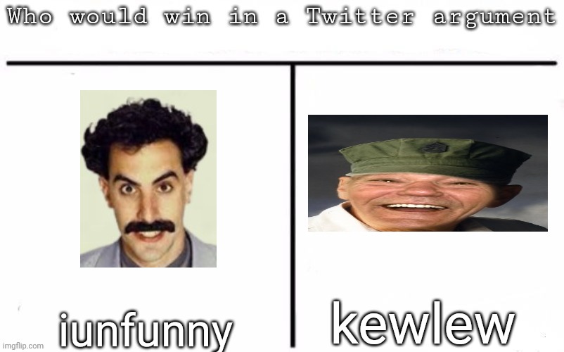 Pitting random mfs against each other | kewlew; iunfunny | image tagged in pitting random mfs against each other,msmg,memes | made w/ Imgflip meme maker
