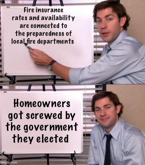 Elections have consequences | Fire insurance rates and availability are connected to the preparedness of local fire departments; Homeowners got screwed by the government they elected | image tagged in jim halpert explains,political meme | made w/ Imgflip meme maker