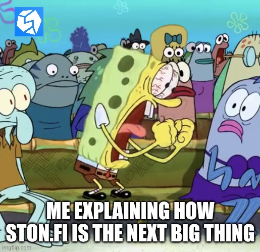 Spongebob Yelling | ME EXPLAINING HOW STON.FI IS THE NEXT BIG THING | image tagged in spongebob yelling | made w/ Imgflip meme maker