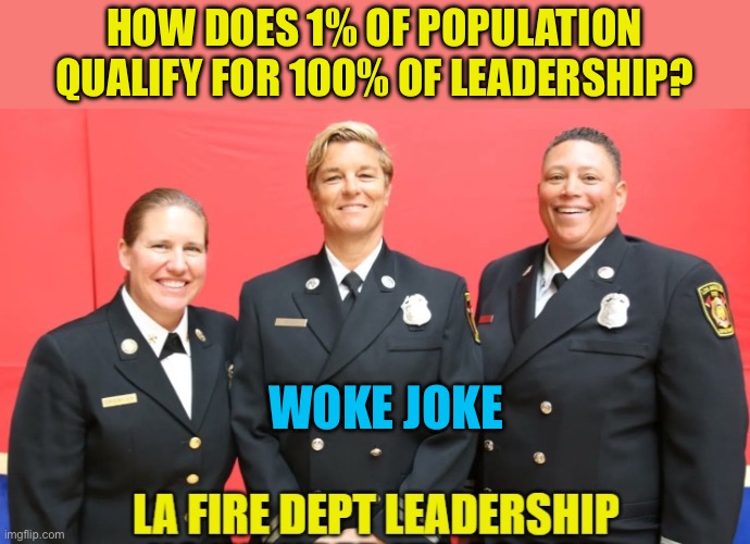 That’s the Burning Question | HOW DOES 1% OF POPULATION QUALIFY FOR 100% OF LEADERSHIP? WOKE JOKE | image tagged in la fire department leadership,gifs,california fires,woke,lgbtq | made w/ Imgflip meme maker