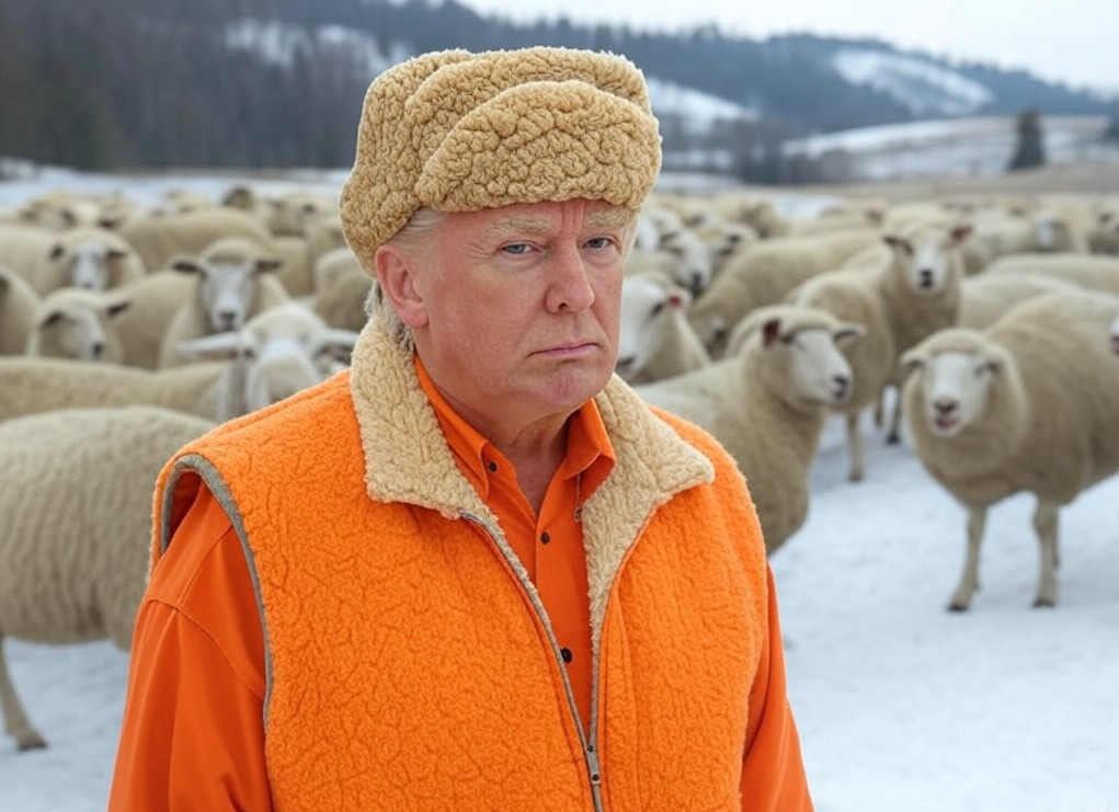 Donald Trump sheeple sheep sheepskin hat orange jumpsuit Blank Meme Template