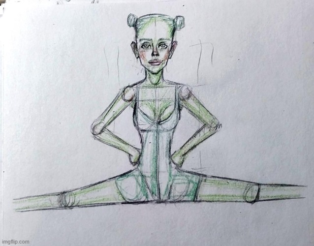 Green Split | image tagged in drawings,girl,yoga,split,green | made w/ Imgflip meme maker