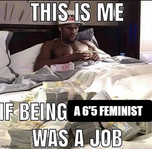 I'd buy tampons and give them to females in need ofc | A 6'5 FEMINIST | image tagged in this is me if being x was a job | made w/ Imgflip meme maker