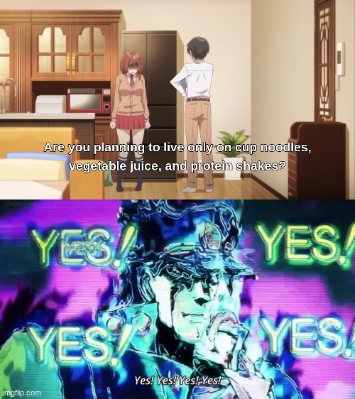 image tagged in anime yes yes yes yes,jjba,im getting married to a girl i hate in my class,jojo,saito,akane | made w/ Imgflip meme maker