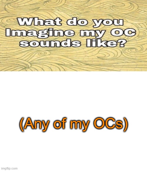 n | (Any of my OCs) | image tagged in what do you imagine my oc sounds like | made w/ Imgflip meme maker