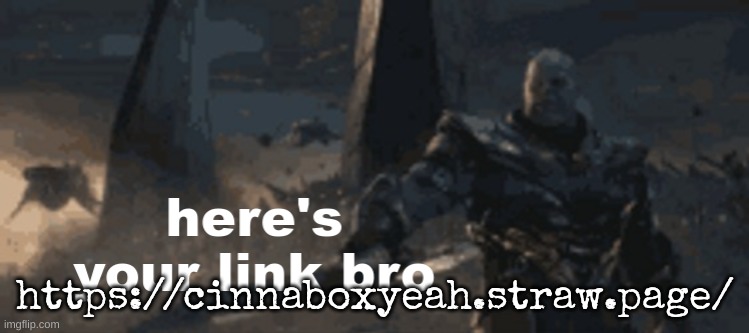 prior post | https://cinnaboxyeah.straw.page/ | image tagged in here's your link bro | made w/ Imgflip meme maker