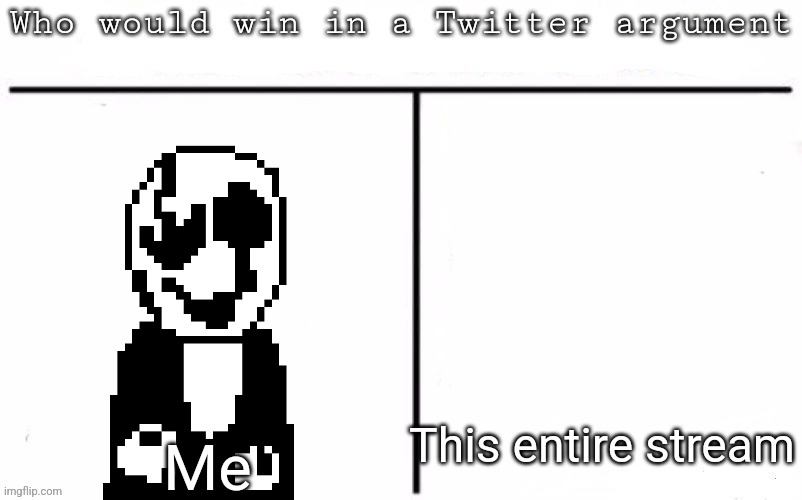 Pitting random mfs against each other | This entire stream; Me | image tagged in pitting random mfs against each other | made w/ Imgflip meme maker