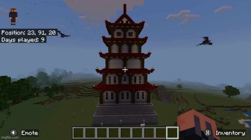 One side of my build. Yes im in creative. Sorry for lighting. Its the only side semi done | image tagged in japanese,minecraft,build,castle | made w/ Imgflip meme maker