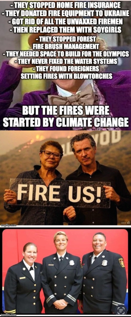 LA leaders responsible for fires | image tagged in fire la mayor gavin newsom,la fire department dei team | made w/ Imgflip meme maker