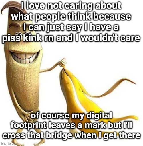 I really, really, really like this image | I love not caring about what people think because I can just say I have a piss kink rn and I wouldn't care; of course my digital footprint leaves a mark but i'll cross that bridge when i get there | image tagged in i really really really like this image | made w/ Imgflip meme maker