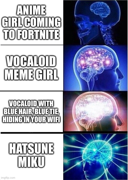 i had a dumb idea | ANIME GIRL COMING TO FORTNITE; VOCALOID MEME GIRL; VOCALOID WITH BLUE HAIR, BLUE TIE, HIDING IN YOUR WIFI; HATSUNE MIKU | made w/ Imgflip meme maker